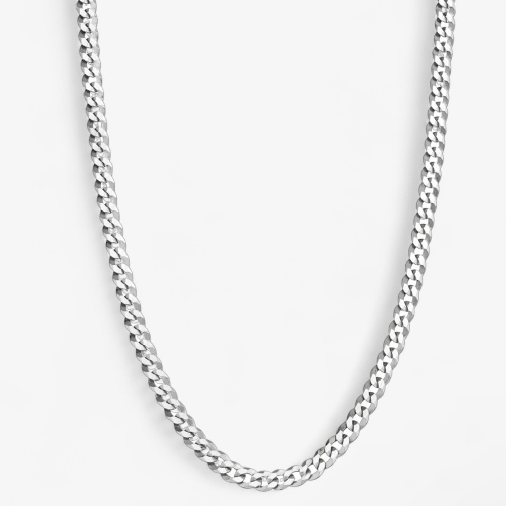Italian Solid 925 Sterling Silver Diamond Cut Cuban Link Curb Chain Necklace